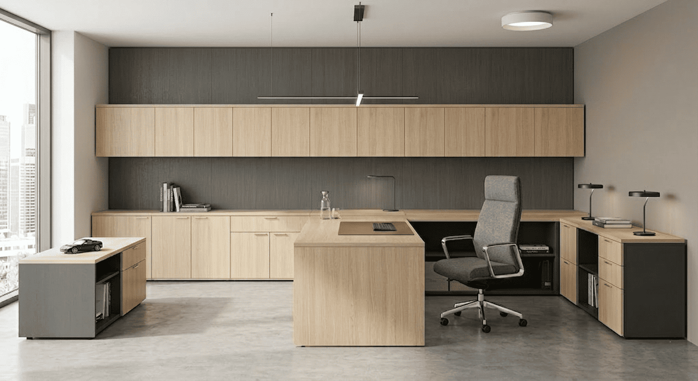 Mueble oficina despacho dirección roble gris