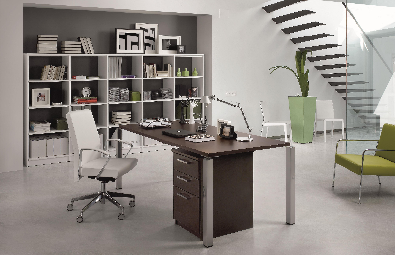 Oficina en casa escritorio wengué estantería blanca – 3P Mobel