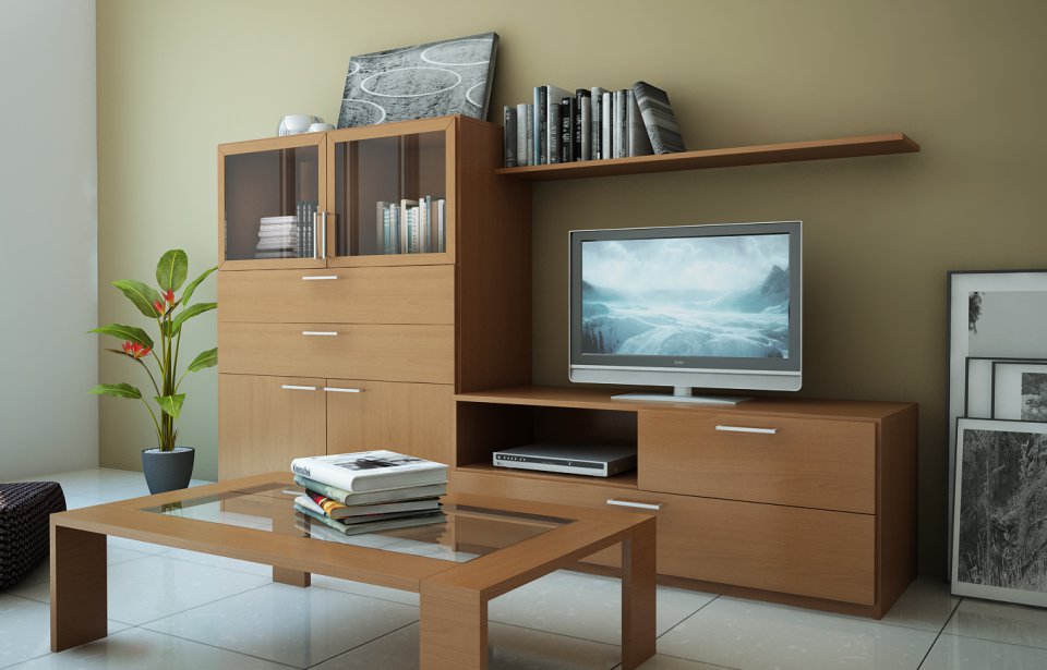 Composición salón con vitrinas, módulo tv, vajillero, mesa de centro y  aparador color M348-M478. Merkamueble